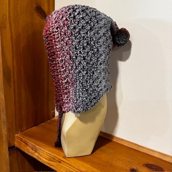 Hand knit / Crochet Granny style Hoodie with ties and Pom Pom for the Winter - Picture 5 of 9